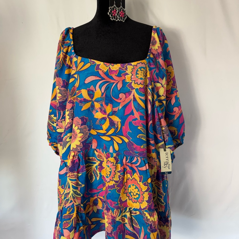 Terra & Sky Blouse NWT 2X Earrings included.